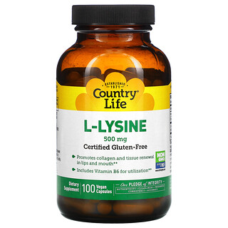 Country Life, L-賴氨酸，500 毫克，100 粒純素膠囊