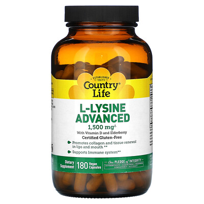 

Country Life, L-Lysine, Advanced , 500 mg, 180 Vegan Capsules