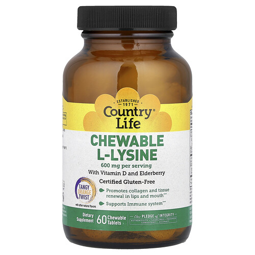 Country Life Chewable L-Lysine, Tangy Orange Twist, 60 Chewable Tablets