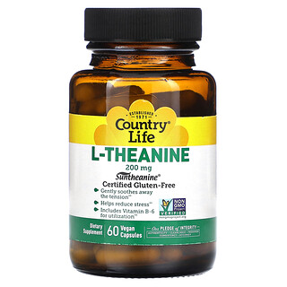 Country Life, L-Teanin, 200 mg, 60 Kapsul Vegan