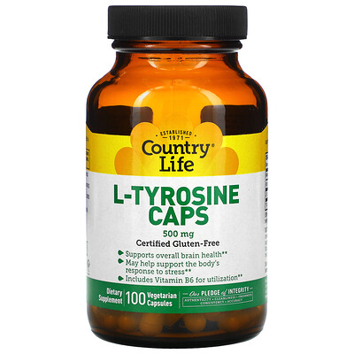 Country Life L-тирозин, 500 мг, 100 растительных капсул