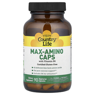 Country Life, Max-Amino Caps with Vitamin B6, Aminosäurekapseln mit Vitamin B6, 90 pflanzliche Kapseln