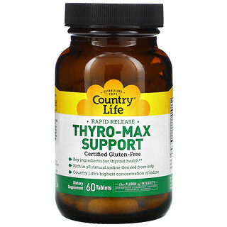 Country Life, Thyro-Max Support, поддержка щитовидной железы, 60 таблеток