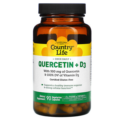 Country Life кверцетин с витамином D3, 90 вегетарианских капсул