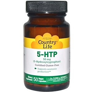 Country Life, 5-HTP (5-гидрокситриптофан), 50 мг, 50 веганских капсул