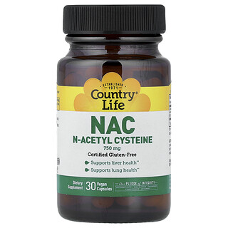 Country Life, NAC, 750 mg, 30 веган капсули
