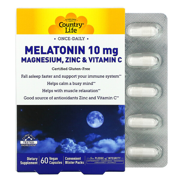 Melatonin 10 mg Magnesium, Zinc & Vitamin C, 60 Vegan Capsules