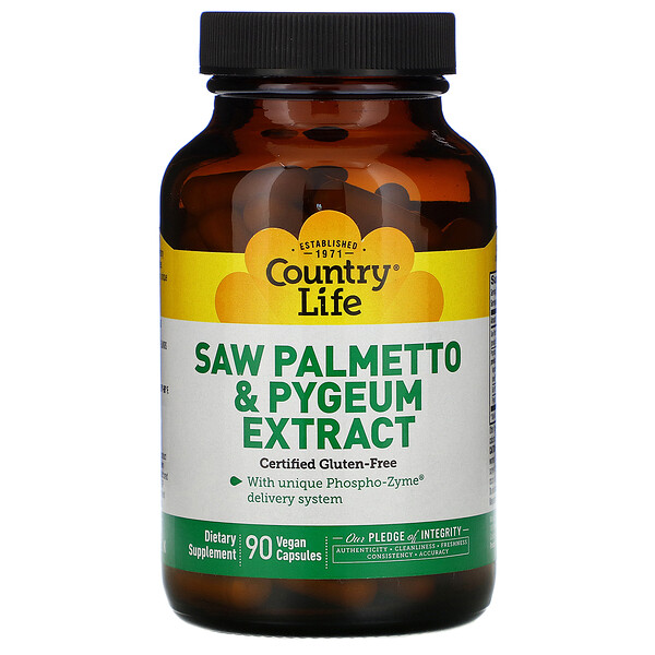 Country Life, Saw Palmetto & Pygeum Extract, 90 Vegan Capsules iHerb