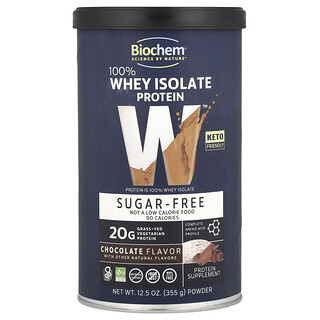 Biochem, Aislado de proteína de suero de leche al 100 %, Sin azúcar, Chocolate, 355 g (12,5 oz)