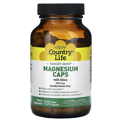 Country Life, Target-Mins®, Cápsulas de magnesio con sílice, 300 mg, 120 cápsulas veganas