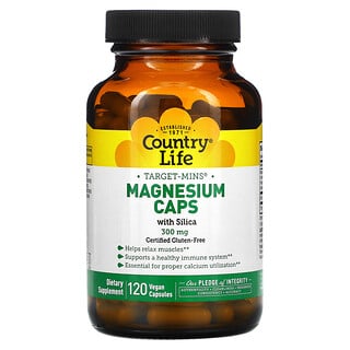 Country Life, Target-Mins Magnesium Caps with Silica, Magnesium mit Kieselsäure, 300 mg, 120 pflanzliche Kapseln