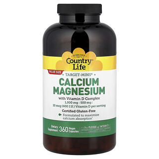 Country Life, Target-Mins®, Complejo de calcio y magnesio con vitamina D, 360 cápsulas veganas