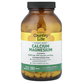 Country Life, Target-Mins®, Kalcij-magnezijev kompleks, 180 tableta