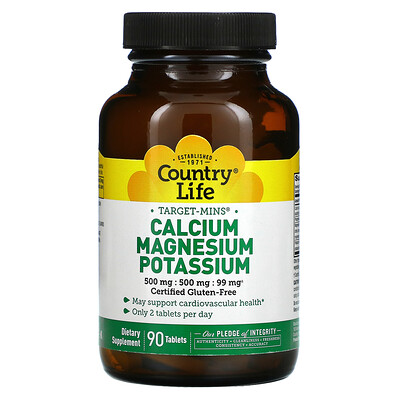 Country Life Target-Mins, Calcium Magnesium Potassium, 90 Tablet