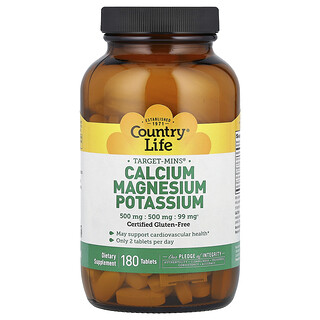 Country Life, Target-Mins®, calciu, magneziu, potasiu, 180 de tablete