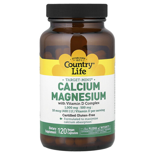 Country Life, Target-Mins®, Calcium Magnesium with Vitamin D Complex, 120 Vegan Capsules
