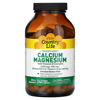 Country Life, Target-Mins, Kalsiyum Magnezyum D Vitamini Kompleksi, 240 Vegan Kapsül