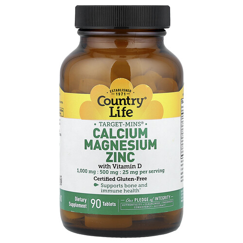 Country Life Target-Mins®, Calcium, Magnesium, Zinc With Vitamin D, 90 Tablets