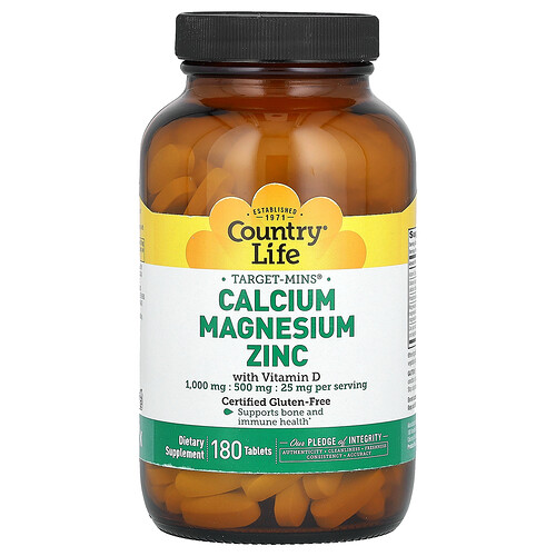 Country Life, Target-Mins®, Calcium, Magnesium, Zinc With Vitamin D, 180 Tablets