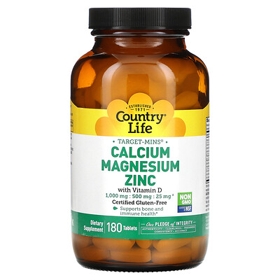 

Country Life Target-Mins Calcium Magnesium Zinc with Vitamin D 180 Tablets