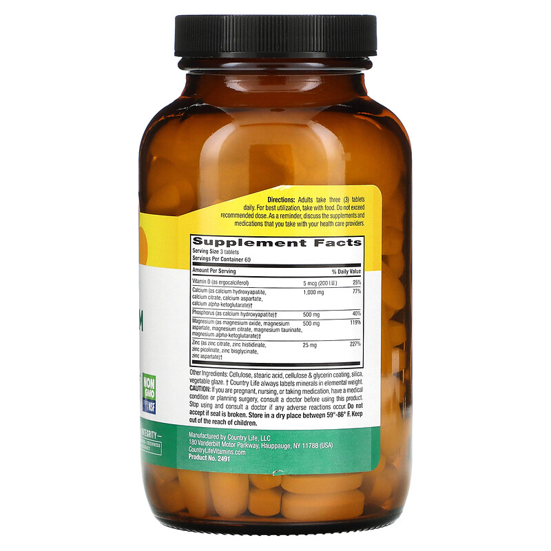 Country Life, Target-Mins Calcium Magnesium Zinc with Vitamin D, 180 ...