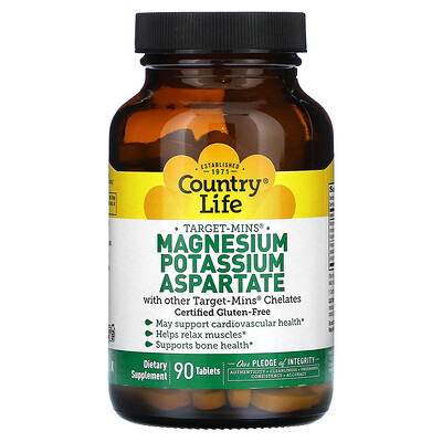 

Country Life, Target-Mins Magnesium, Potassium, Aspartate, 90 Tablets