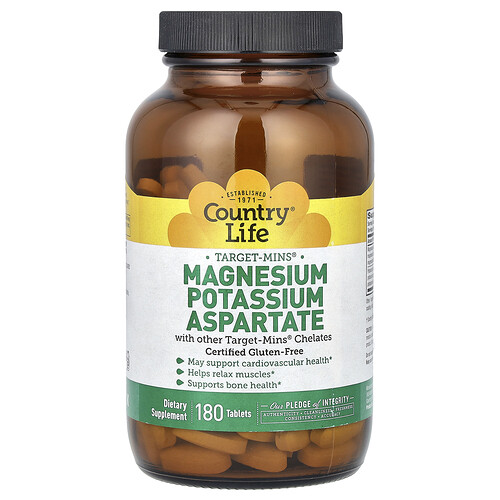Country Life, Target-Mins, Magnesium Potassium Aspartate, 180 Tablets