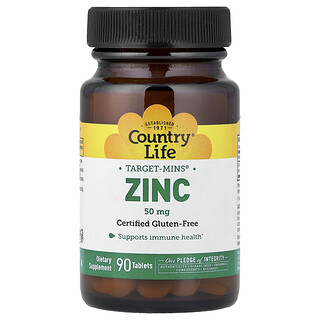 Country Life, Target-Mins®, cink, 50 mg, 90 tabletta
