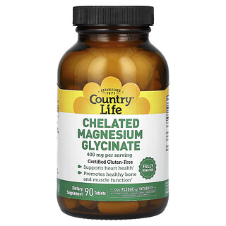 Country Life, Glicinato de magnesio quelado, 90 comprimidos (133 mg por comprimido)