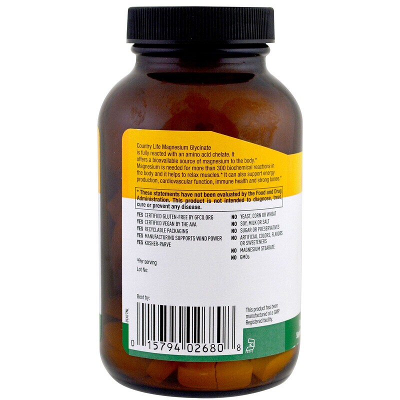 Country Life, Chelated Magnesium Glycinate, 400 mg, 90 Tablets iHerb