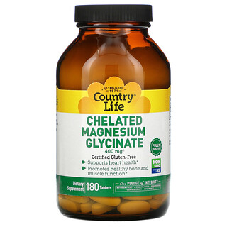 Country Life, Chelated Magnesium Glycinate, chelatiertes Magnesiumglycinat, 133 mg, 180 Tabletten
