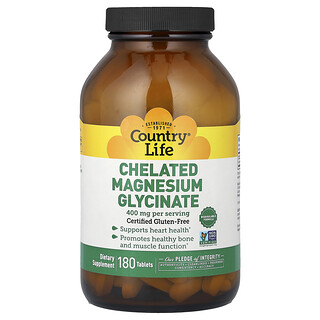 Country Life, Chelated Magnesium Glycinate, 180 Tablets (133 mg per Tablet)