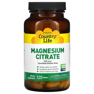 Country Life, Citrate de magnésium, 125 mg, 120 comprimés