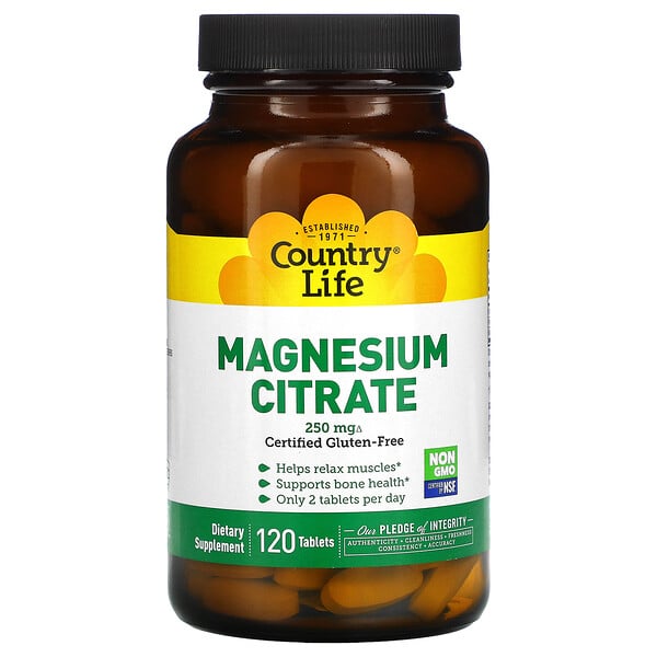 Country Life, Magnesiumcitrat, 250 mg, 120 Tabletten