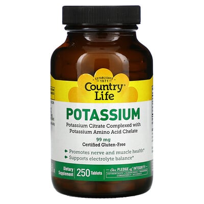 

Country Life, Potassium, 99 mg, 250 Tablets