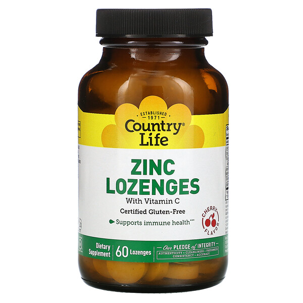 Country Life‏, Zinc Lozenges with Vitamin C, Cherry, 60 Lozenges
