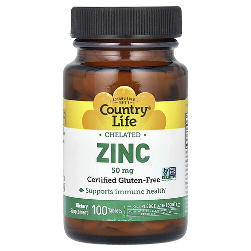 Country Life Chelated Zinc, 50 mg, 100 Tablets
