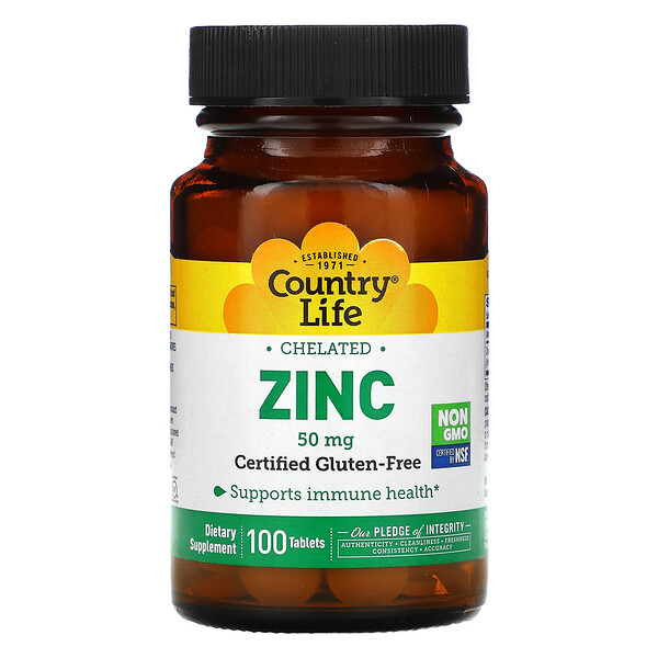 Country Life, Chelated Zinc, 50 mg, 100 Tablets