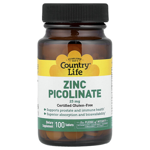 Country Life, Zinc Picolinate, 25 mg, 100 Tablets