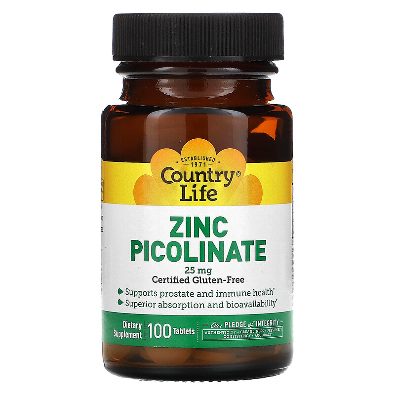 Country Life, Zinc Picolinate, 25 mg, 100 Tablets iHerb