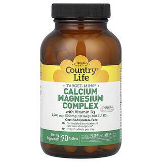 Country Life, Target-Mins, Calcium Magnesium Complex med Vitamin D3, 90 tabletter