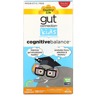 Country Life Gut Connection Kids, когнитивный баланс, кисло-сладкий вкус, 100 жевательных таблеток