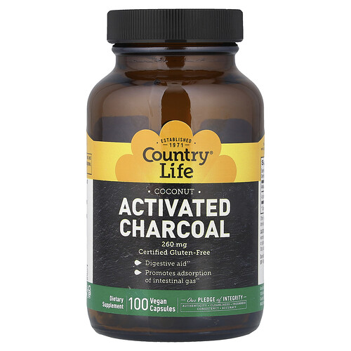 Country Life Activated Charcoal, 100 Vegan Capsules (260 mg per Capsule)