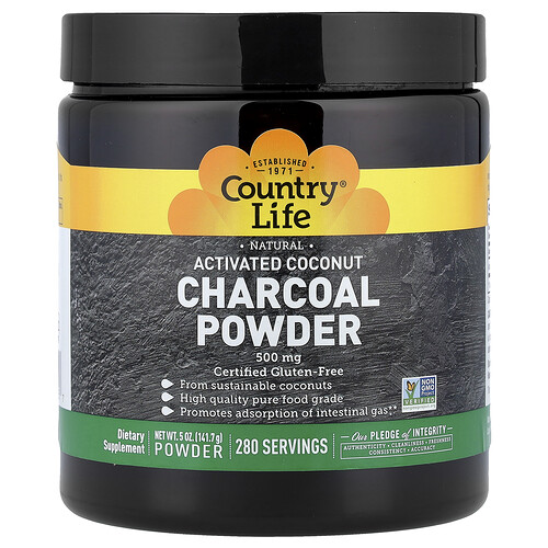 Country Life, Activated Coconut Charcoal Powder, Aktivkohlepulver mit Kokosnuss, 500 mg, 141,7 g (5 oz.)