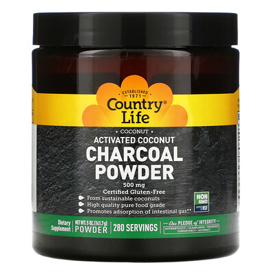 

Country Life Natural Activated Coconut Charcoal Powder, 500 mg, 5 oz (141.7 g)