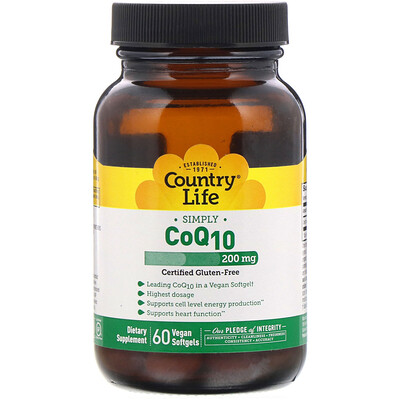 Country Life Simply CoQ10, 200 мг, 60 растительных мягких таблеток
