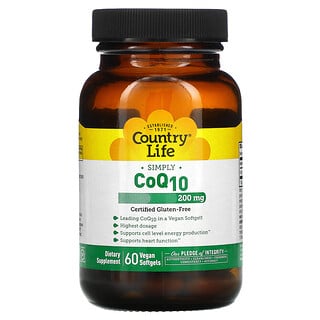 Country Life, Simply CoQ10, 200 mg, 60 vegane Weichkapseln