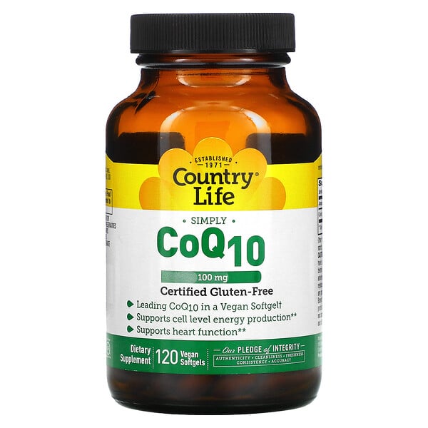 Country Life‏, كبسولات الأنزيم المساعد CoQ10، جرعة 100 مجم، 120 كبسولة هلامية ملساء