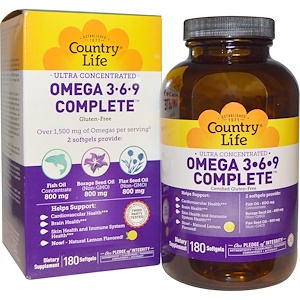 Country Life, Ultra Concentrated Omega 3•6•9 Complete, Lemon Flavor, 180 Softgels