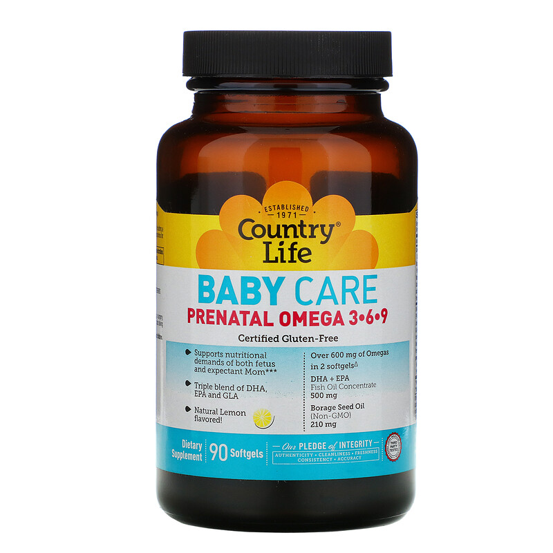 Country Life, Baby Care, Prenatal Omega 369, Natural Lemon, 90